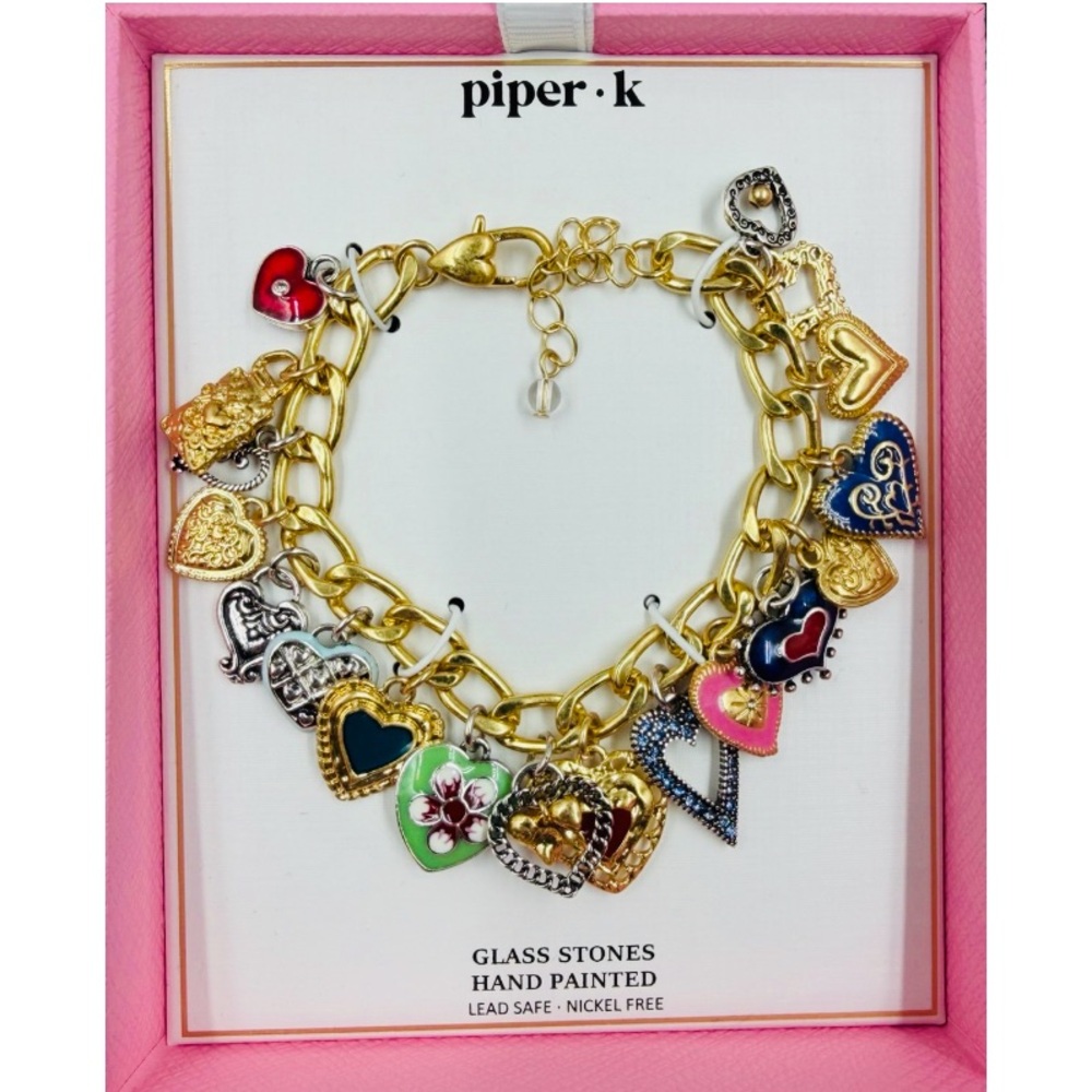 NWT ⚜️💖⚜️ Piper K Viral Gorgeous Brighton Style Multi Heart Charm Bracelet - Picture 8 of 11